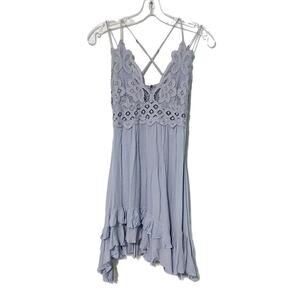 Free People Adella Slip Dress Lavender Lace Babydoll Fairy Boho Ruffles Sz Small